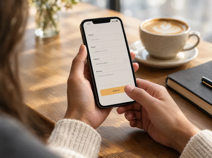 Hands filling in an enquiry form on a smartphone