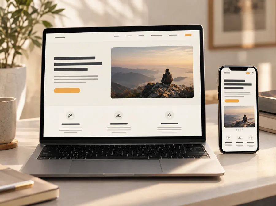 Laptop and phone displaying a modern landing page
